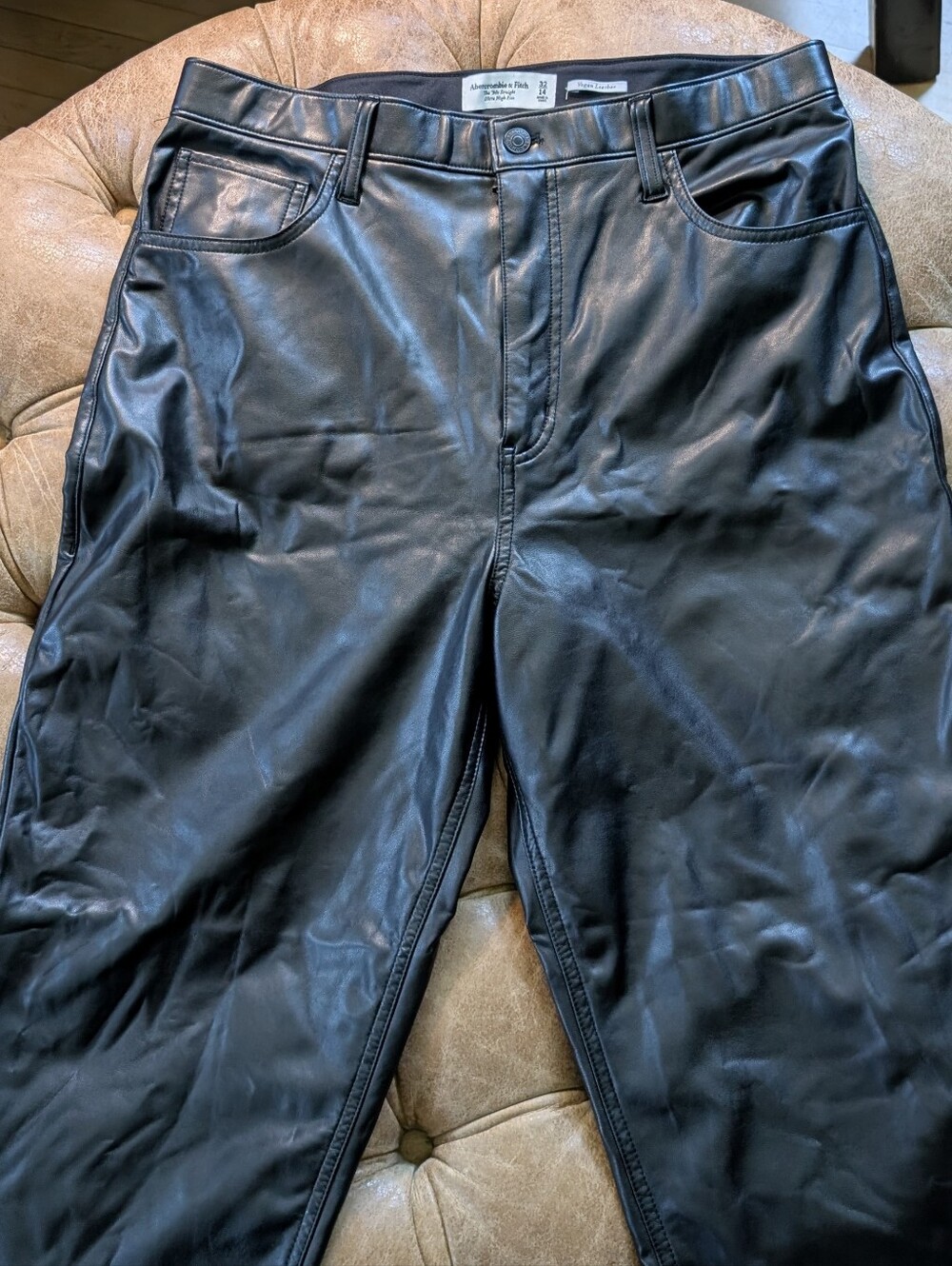 Abercrombie & Fitch Black Faux Leather Ultra High-Rise Straight Pants Size 32/14
